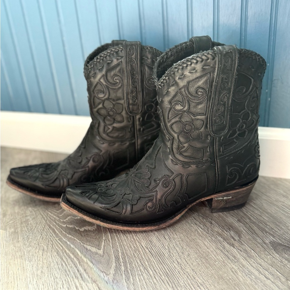 Lane Black Leather Embroidered Boots